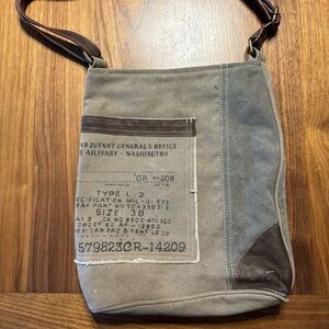 Mona B Crossbody Bag Purse Satchel Repurposed Upcycled Canvas Distressed Zip